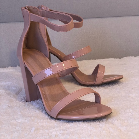 Shoe LaLa Nude Open Toed Shoe with Tapered Heel - Picture 3 of 8